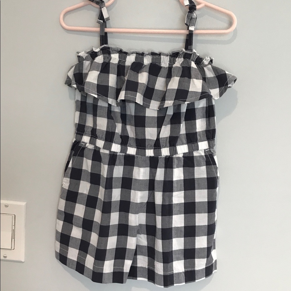 Navy and white check toddler romper NWT
